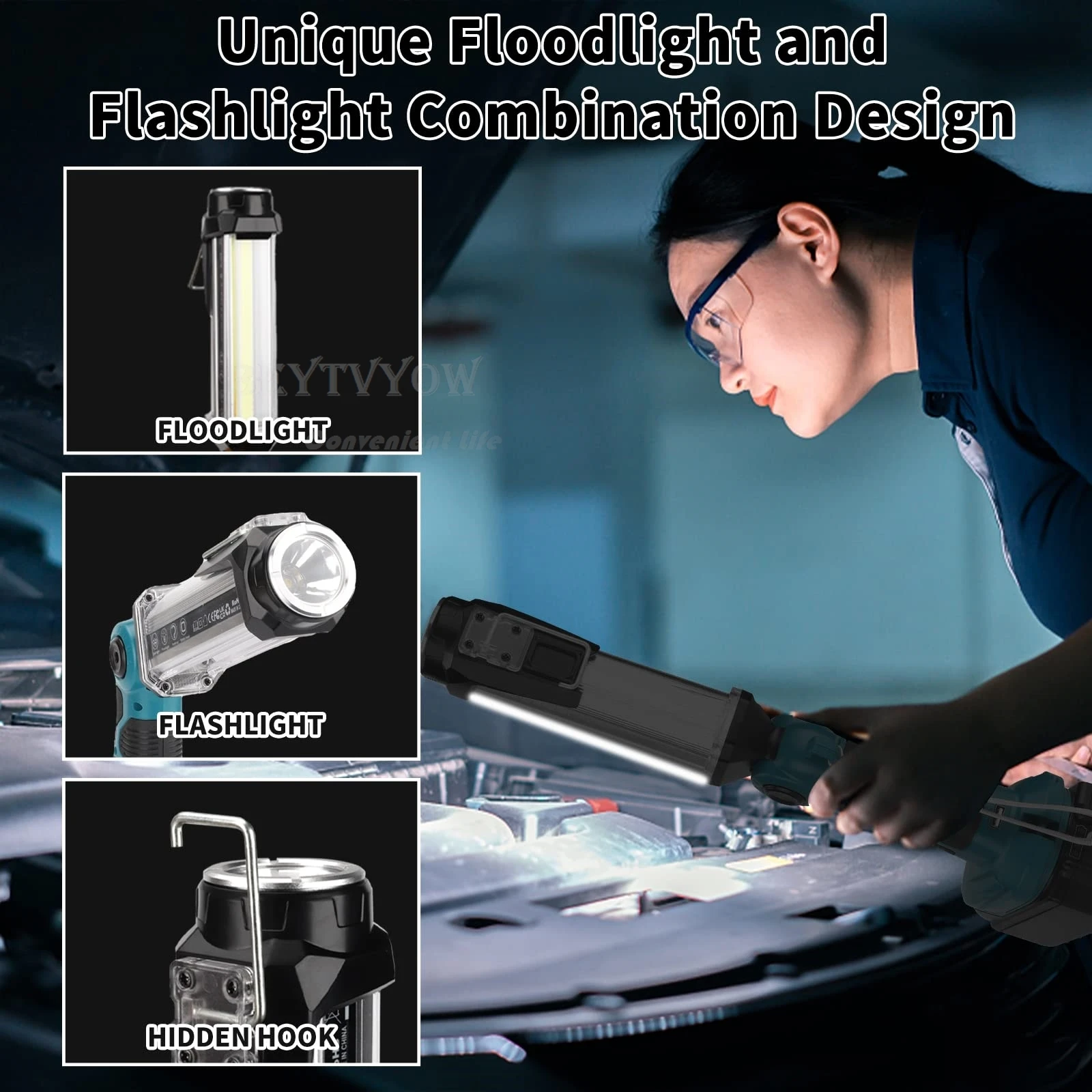 25 W 2000 lm kabelloses Taschenlampen-Flutlicht für Makita 18 V LXT Lithium-Akku, LED-Arbeitslicht mit USB-Anschlüssen für Camping-Notfälle – Detail 16