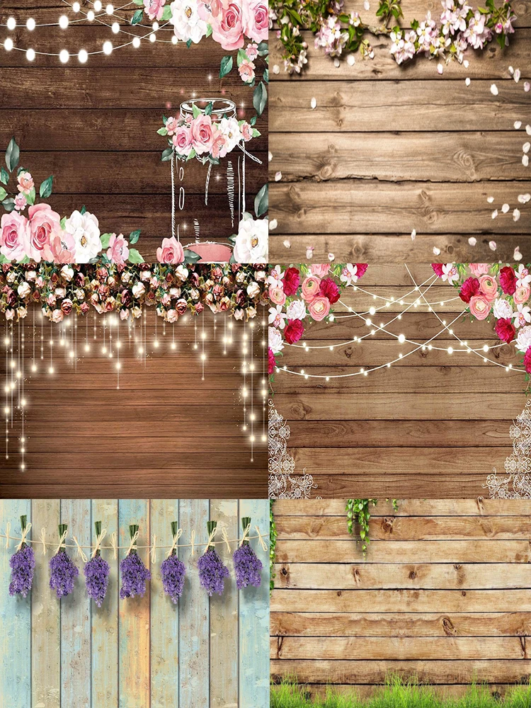 

Spring Flowers Wooden Wall Theme Birthday Party Wedding Newborn Baby Photography Vinyl Background Decor Supplies
