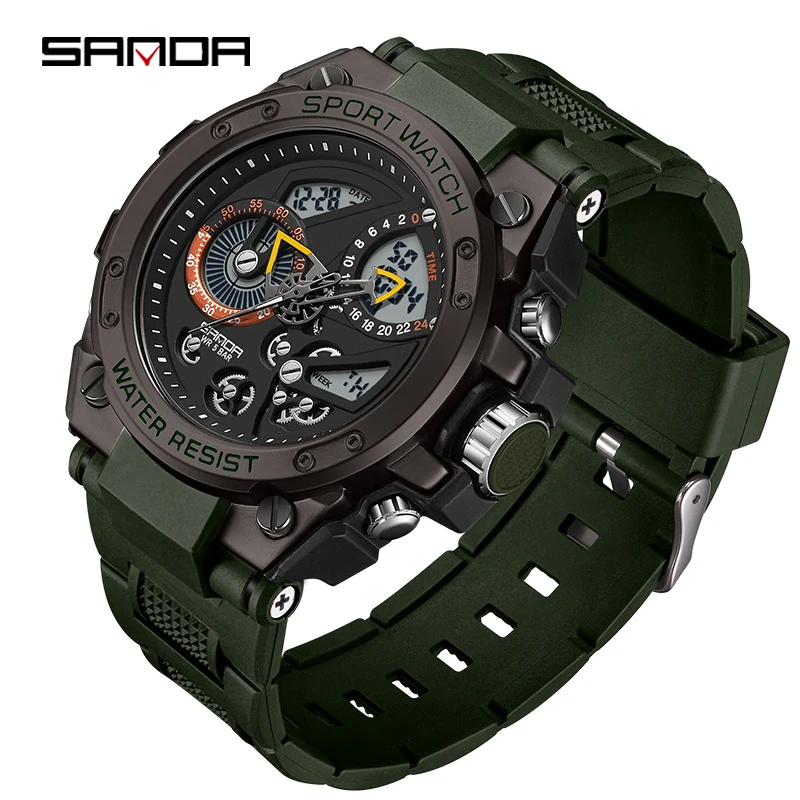 Sanda Men's Watch Electric Watch Multi-Function Fashion Trend Outdoor Luminous Alarm Clock Waterproof Shockproof Men Watch 9020