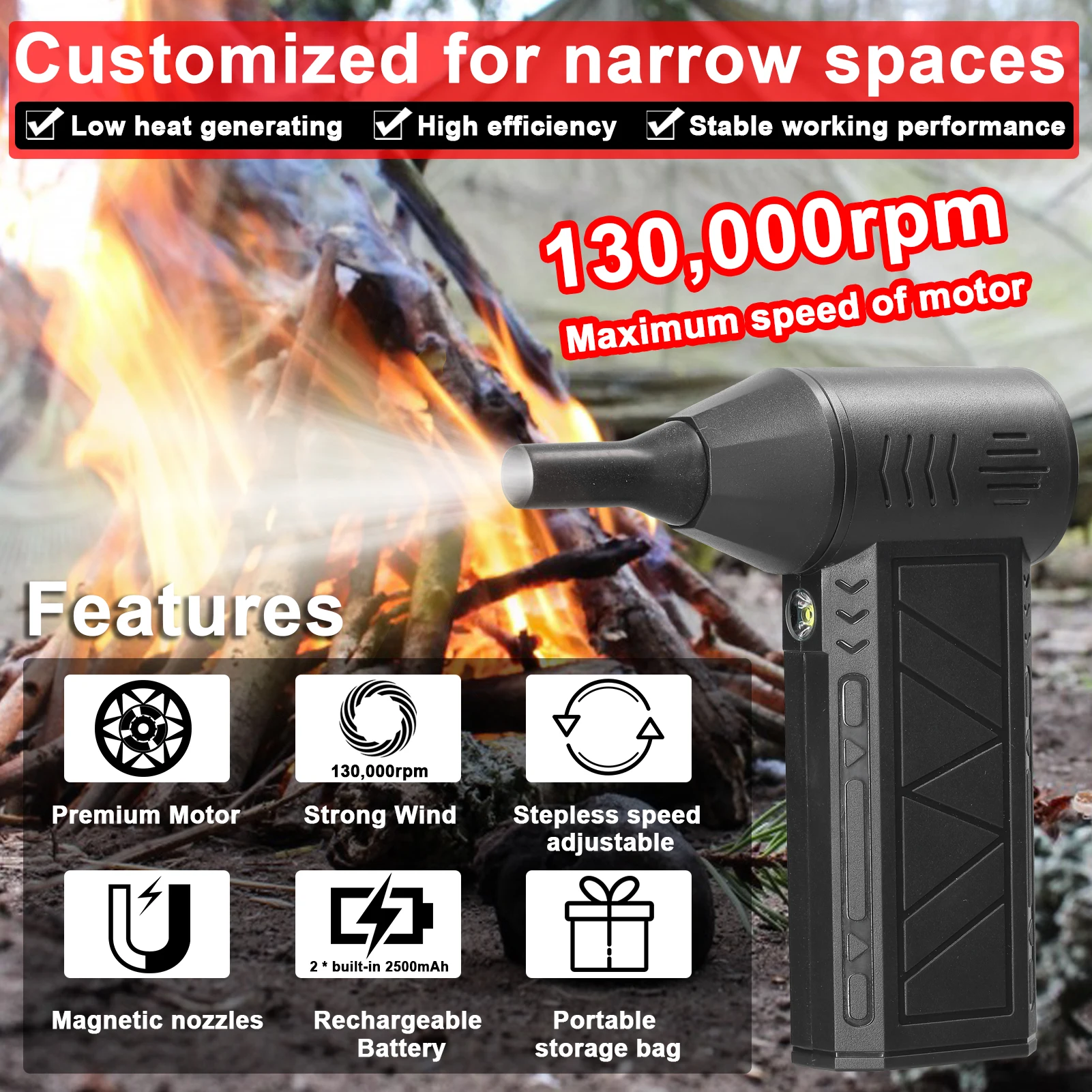 KKMOON 130000RPM Turbofan High Power Jet Fan 4-Speed Regulation Violent Fan Multifunctional Washer Cleaning Tool Dust Blower 5