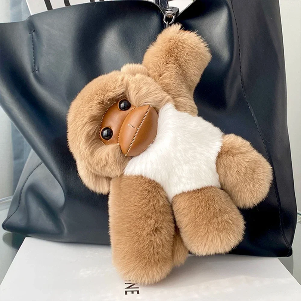 Lucky Little Monkey Cute Rex Rabbit Hair Long Arm Monkey Car Keychain Pendant Cute Plush Doll Bookbag Pendant Gift