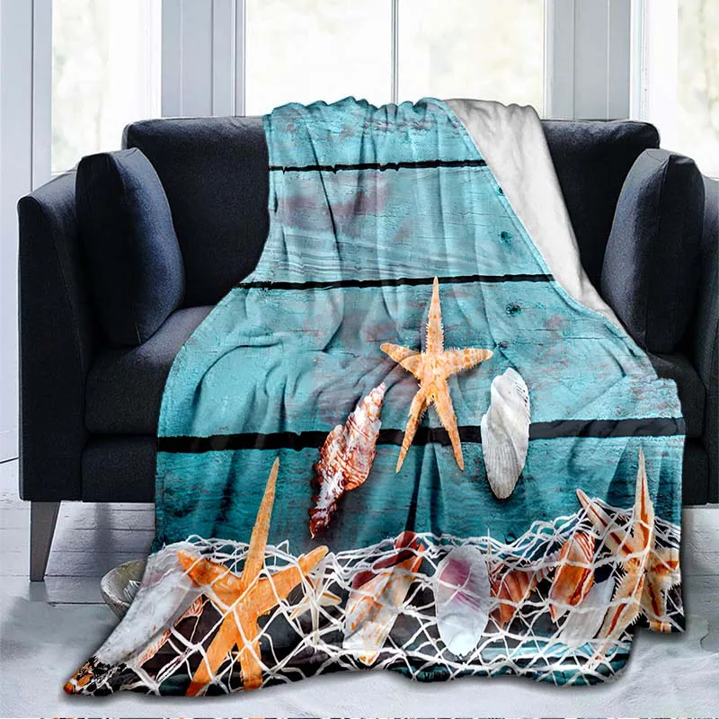 

Beach Shells Landscape 3D Printed Throw Blanket Bedspread Flannel Home Blanket Plush Soft Comfortable Home Decor Blanket King