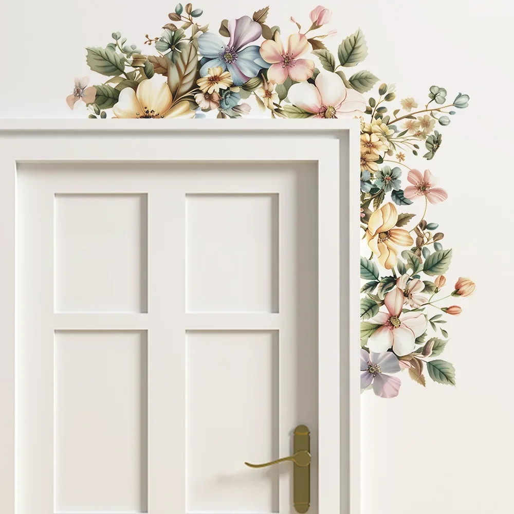 2PCS Painted Flowers Green Leaf Bedroom Window Frame Paste Living Room Door Paste Home Decoration Wall Sticker