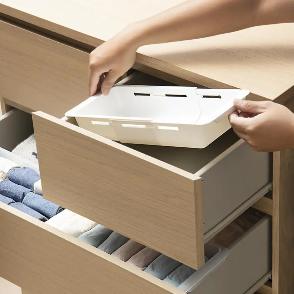 

Household Hanging Drawer Retractable Shelf Retractable Storage Holder Space Saving Free Adjustment Drawer Storage Compartment
