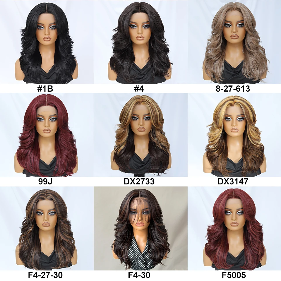 Synthetic Body Wave Lace Front Wig 18&ldquo; Lace T Part Wavy Layered Wigs for Women With Baby Hair Ombre Brown Blonde Cosplay Wig lace front wig