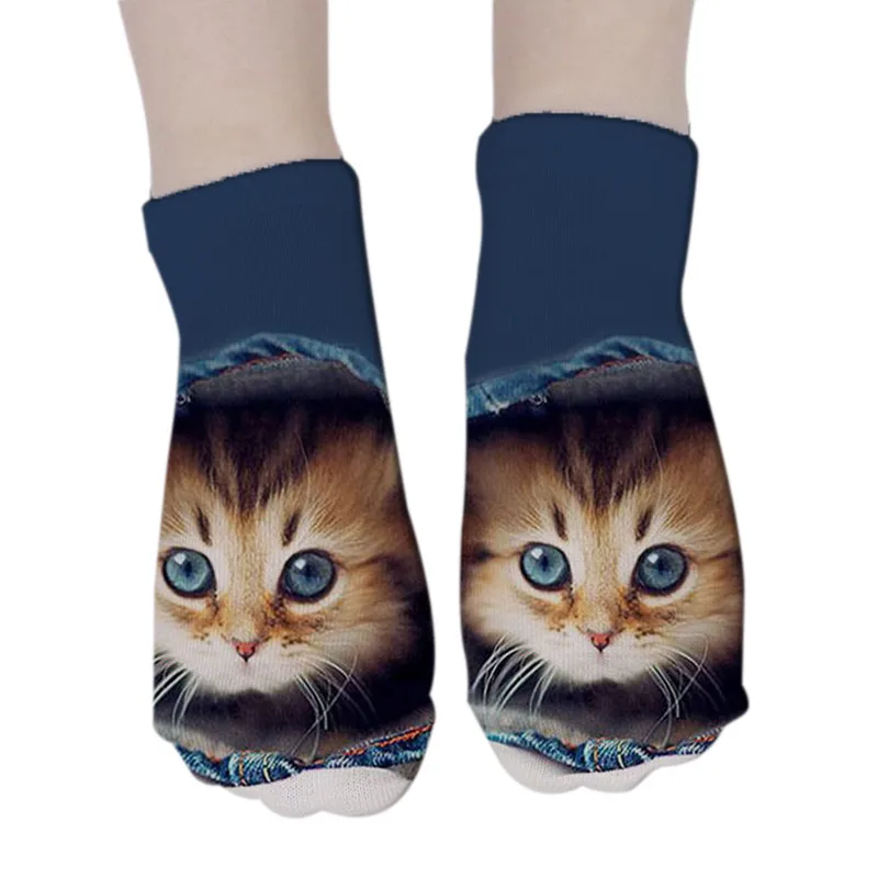 Bawełniane krótkie skarpetki Cartoon 3D kot szczeniaczek drukuj skarpetki w zwierzątka Haruku Kawaii kobiety dziewczęta skarpetki na kostkę oddychające na co dzień_voghion.com