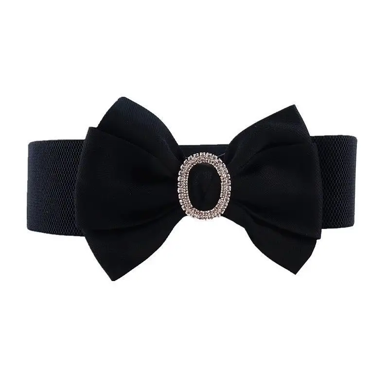 Cintura con fiocco glitterato con diamanti per ragazze con strass Bowknot cintura larga in vita per abito abbinato sigillo elastico in vita