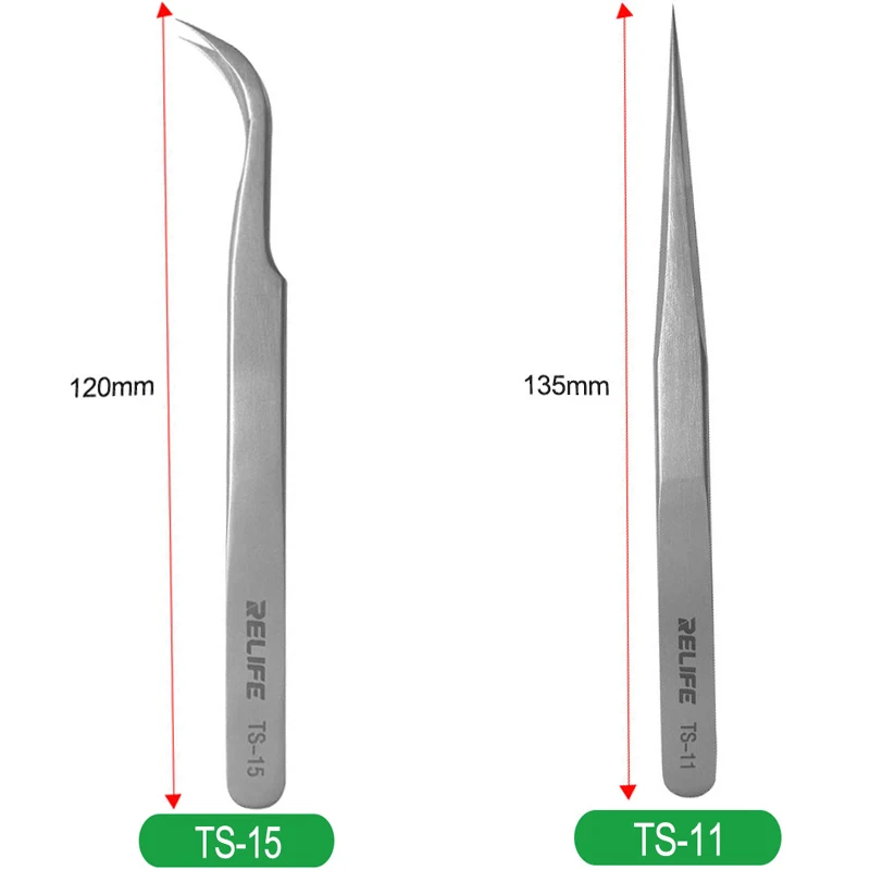 RELIFE Precision Stainless Steel Tweezers High Hardness Straight Curved Tip Tweezers for Electronics Mobile Repairing Tools