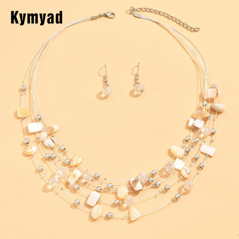 Colorful Shell Crystal Necklaces & Earrings Set For Women Multilayer Choker Necklace Women Crystal Earring Jewelry Sets jewelry sets jewelry set women earrings