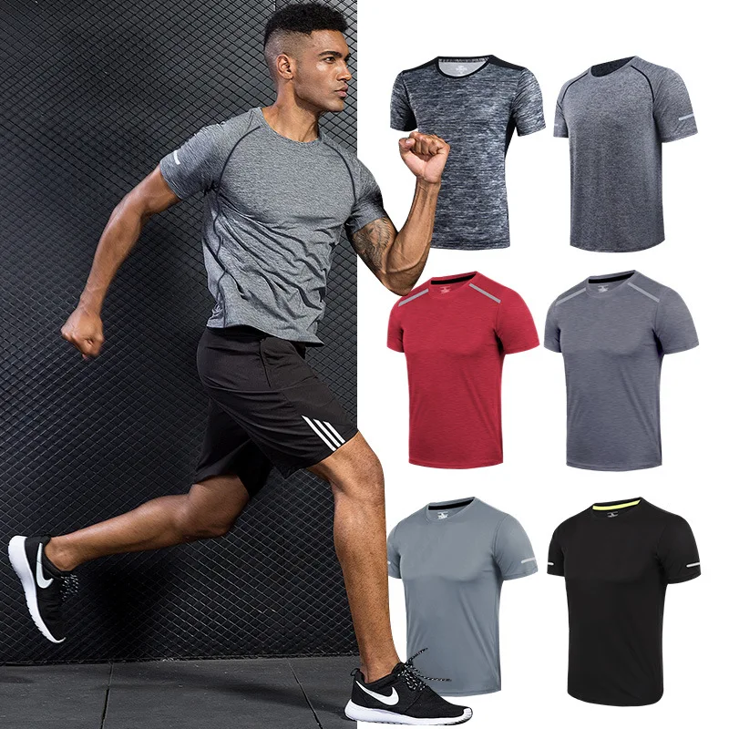 

Men's short sleeved running fitness suit loose fitting quick drying t-shirt round neck basketball short sleeved training