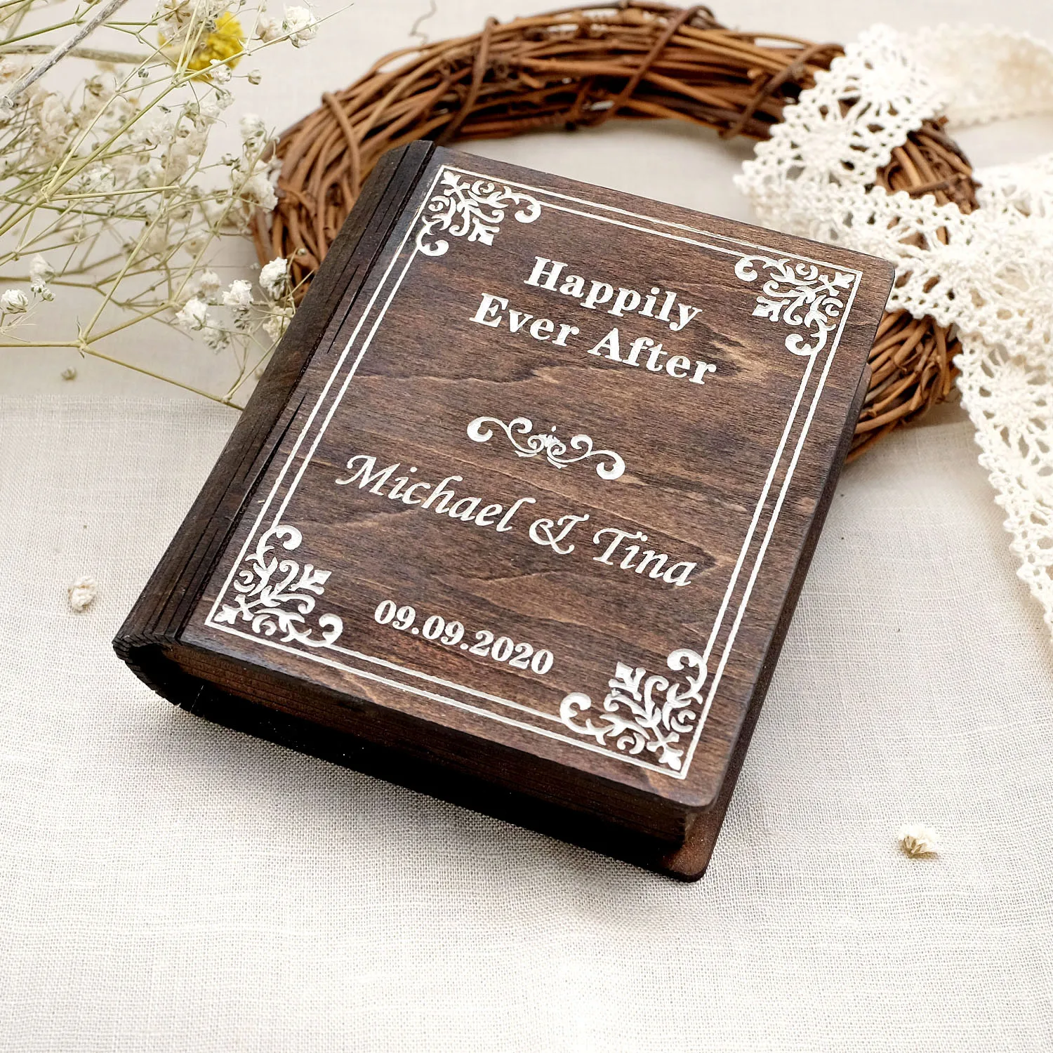 Personalized Wedding Book Ring Box Proposal Ring Box Jewelry Holder Wedding Ring Bearer Box Engagement Box Valentines Gift