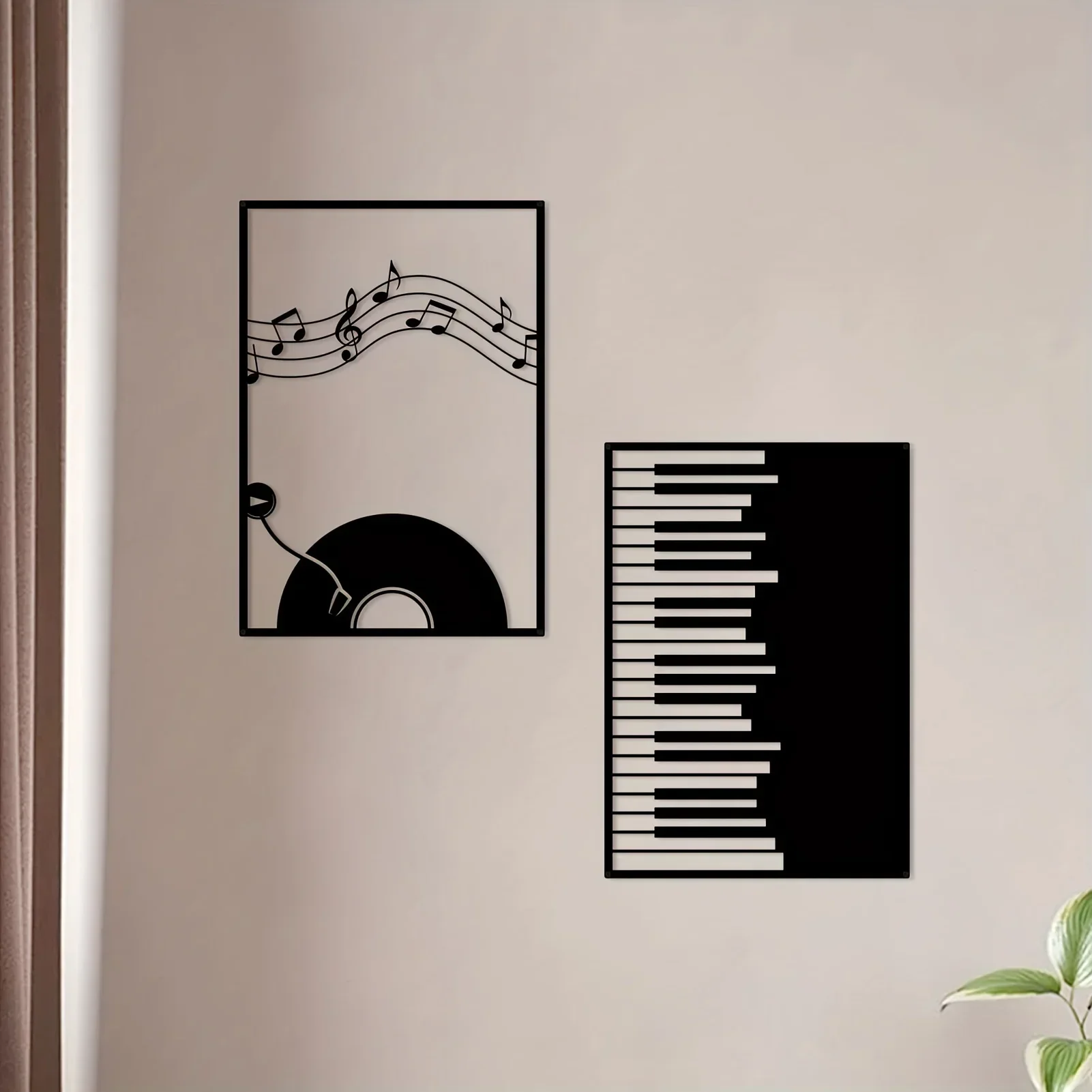 

2 Pieces Metal Music Wall Art Decor Black Line Drawing Home Decoration Modern Wall Home Art Sculpture Office Living Room Bedroom