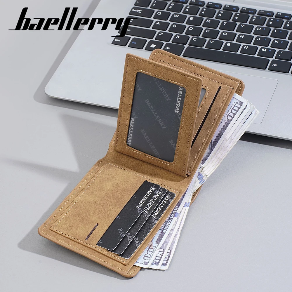 Baellerry Men's Pu Wallet, Anti - Demagnetization, 7 Card Slots + SD Slot, 2 Cash Compartments, Compact Bifold Purse for ID/CC