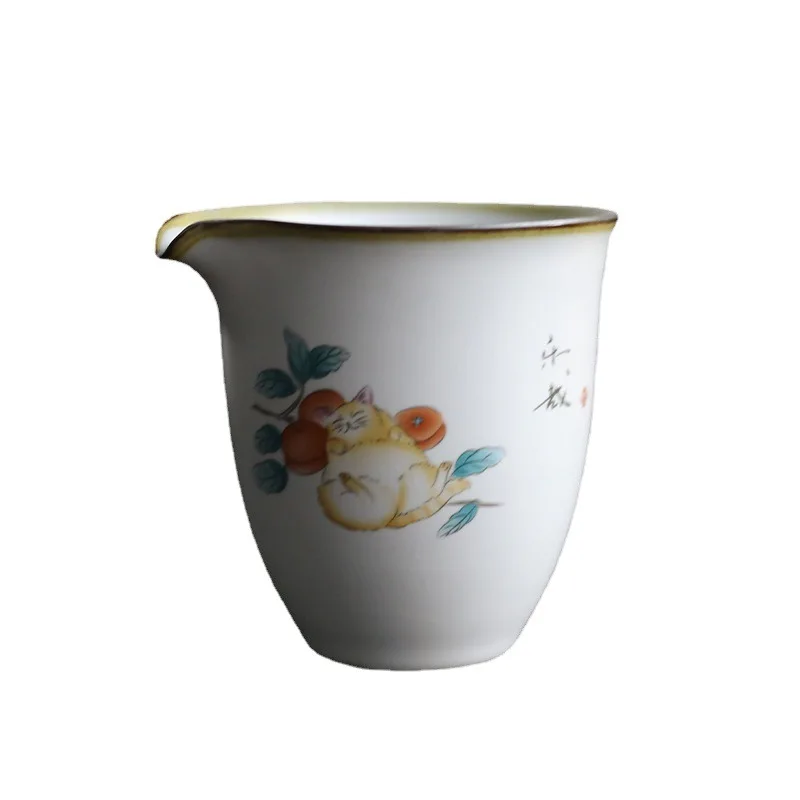 1pcs Chinese Handmade Ceramic Fair Cup Cha Hai Hand Painted Teacup 230ml HouseholdWhite Porcelain Tea Set Accessories Teaware