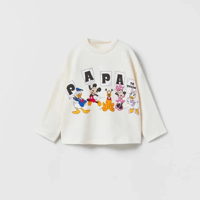 Cartoon Cute Disney Printed Kids Long Sleeve T-shirts Tops Round Collar Pullover Children Sweatshirt Autumn Clothing Girl Blouse 4