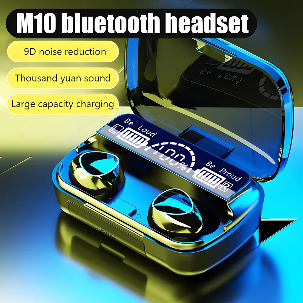 M10 TWS Bluetooth-наушники с зарядным устройством, беспроводные наушники с микрофоном, 9D стерео спортивная водонепроницаемая шумоподавляющая гарнитура