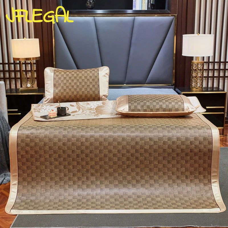 JFLEGAL Summer Natural Rattan Mat 2024 New Ice Silk Jacquard Soft Physical Cooling Wormwood Mat Bedding Dormitory Mattress Cover