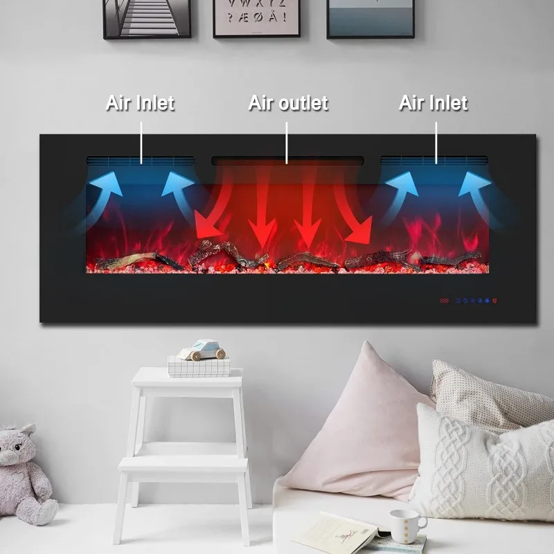 60" Electric Fireplace Inserts Insert & Wall Mount Fireplace Heaters Linear Fireplaces with Thermostat Logs & Crystal Fireplaces 4