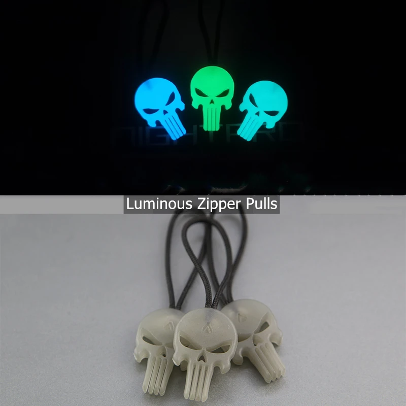 Zipper Night Light Pull Skull Luminous Tri-colour TPU Tactical Outdoor Backpack Decoration Clothes Pull-on Rope Zip Pendant