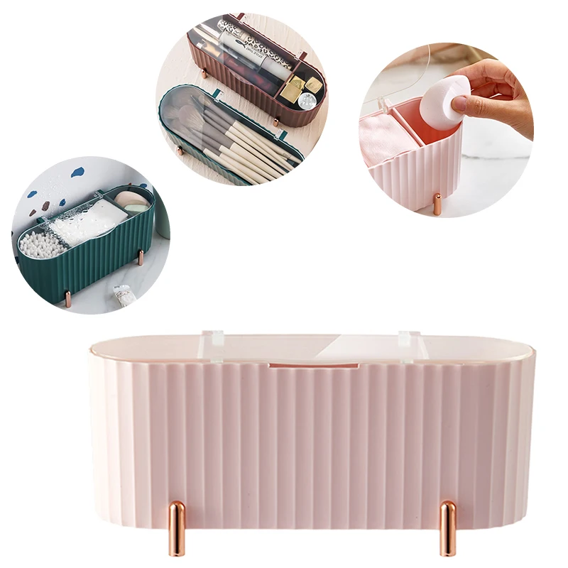 

Table Top Cosmetic Storage Box Skin Care Dresser Lipstick Beauty Box Cotton Swabs Beauty Egg Tray With Lid Jewelry Storage Box
