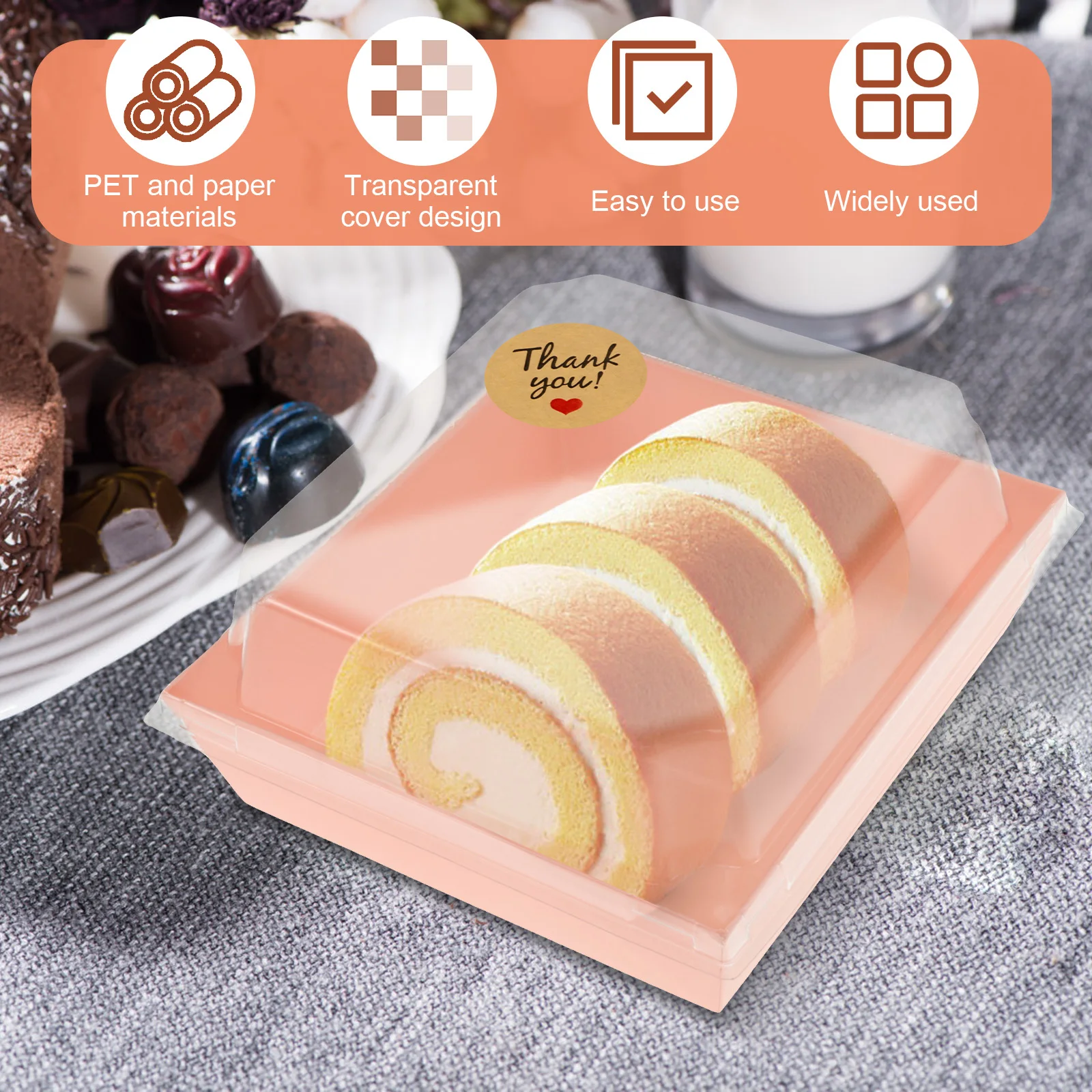 50Pcs Paper Dessert Boxes Set with Clear Lids Leak Proof Cake Storage Box Reusable Paper Cake Slice Containers for Mini Cakes