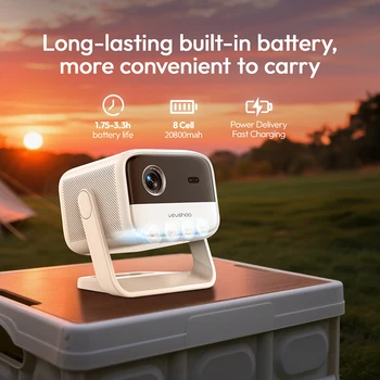 Projetor Mini Portátil VEVSHAO V60 Full HD 1080P Wifi6 BT5.2, Projetor Android com Vídeo 4K e Keystone Automático para Home Theater