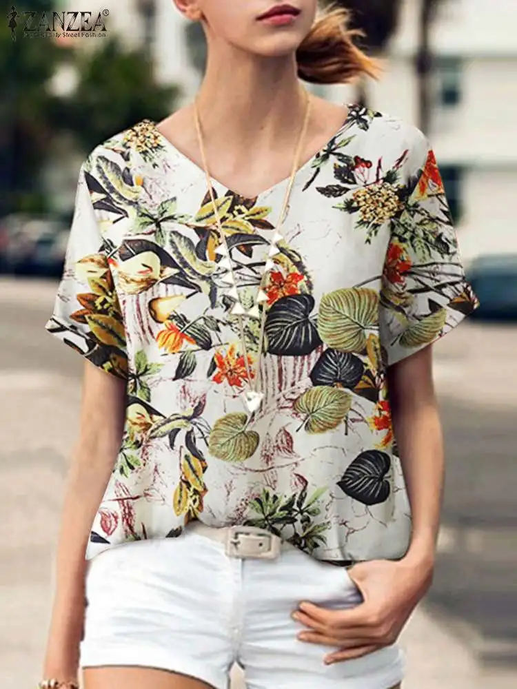 Short Sleeve Floral Printed Blouse ZANZEA Fashion Summer Loose Tunic Tops Vintage Shirt Female Casual Party Blusas Chemise| | - AliExpress