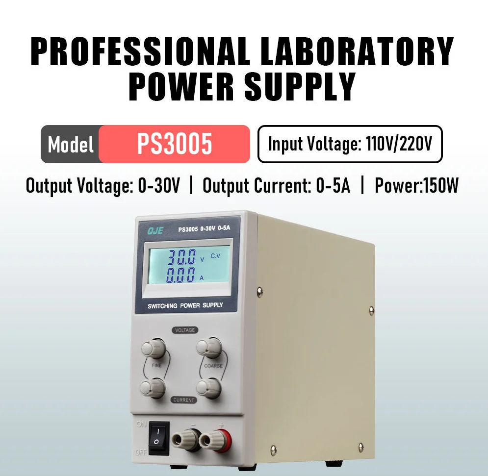Jesverty PS3005 150W 스위칭 DC 정전압 벤치 전원 공급 장치 단일 가변 0-30V 0-5A 엔코더 노브 삼자릿수 디스플레이