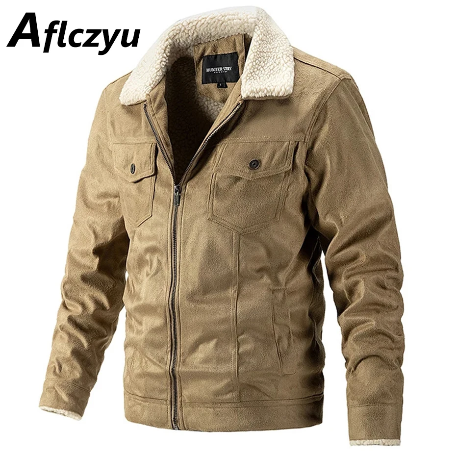 Suede Jacket Men Autumn Winter Thick Fleece Jackets Coats Fashion Casual Warm Jacket Male Outdoor Outerwear