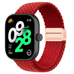 Braided Magnetic Buckle Nylon Watch Strap - Breathable Adjustable Wristband Bracelet Accessories for Redmi watch 4 5 (Red)