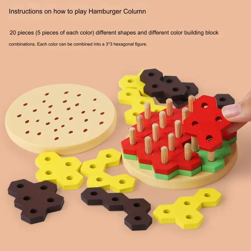 Burger Sorting Stacking Toys Children Montessori Wooden Toys Toddlers Preschool Educational Infant Hamburger Shape Pair Puzzle