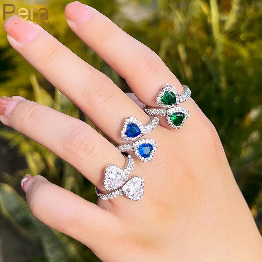 Pera Opensize Blu Verde Cubic Zirconia Romantic Love Heart Charm Rings Gioielli Per Feste Di Fidanzamento Per Le Donne Anillos Mujer R191