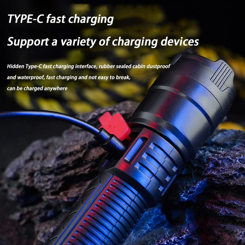 Led Flashlight Xiaomi P900 High Power 2000LM With Display Light USB Charging Built-in Battery Hand Lantern Camping Outdoor Use