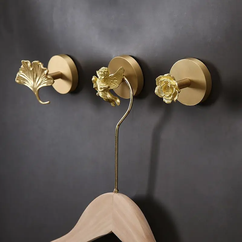 Brass Perforation-free Nail Free Hook Coat Hook Behind The Entrance Door European Creative Wall Hanging Wall Decoration Hook 3