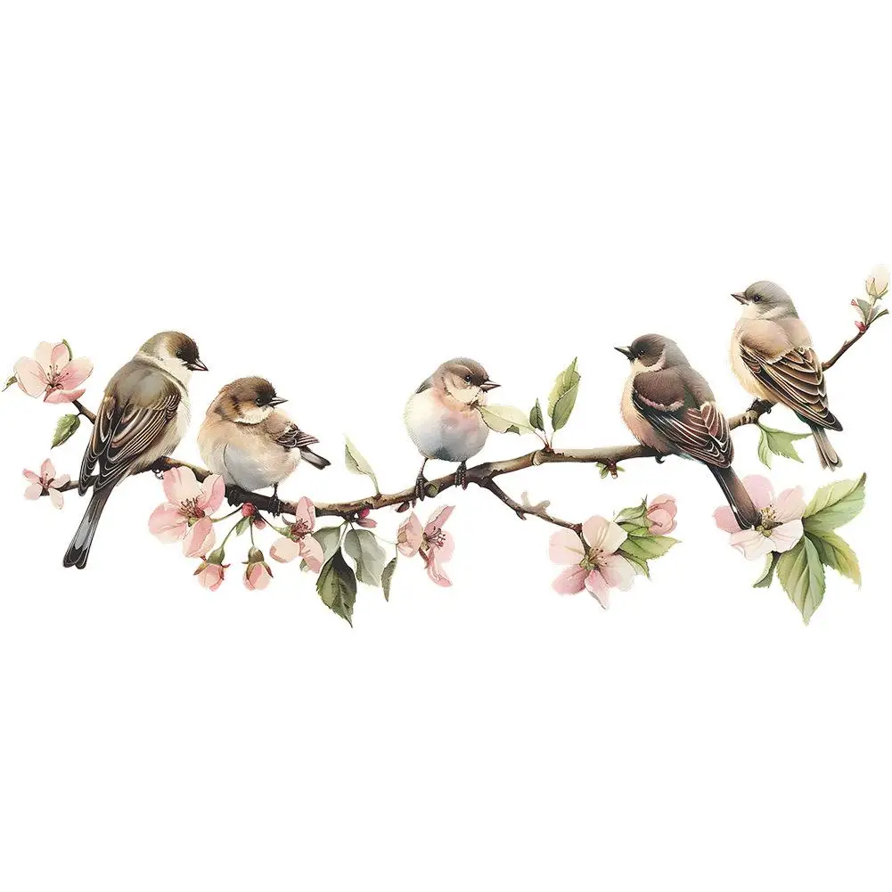PVC Flower Window Clings Birds Tree Branch Glass Sticker Anti-Collision Decal For Bedroom Restroom Doors Decorative Films