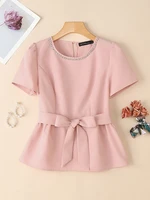 Office Women Blouse ZANZEA Summer Elegant Puff Sleeve Slim Fit Tops Tunic Stylish OL Work Shirt Fashion Lace -Up Holiday Blusas - Image 4
