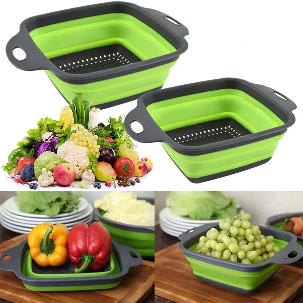 

Collapsible Colander Silicone Kitchen Fruit Vegetable Washing Basket Strainer Foldable Drainer Kitchen Gadgets Tools Accessories