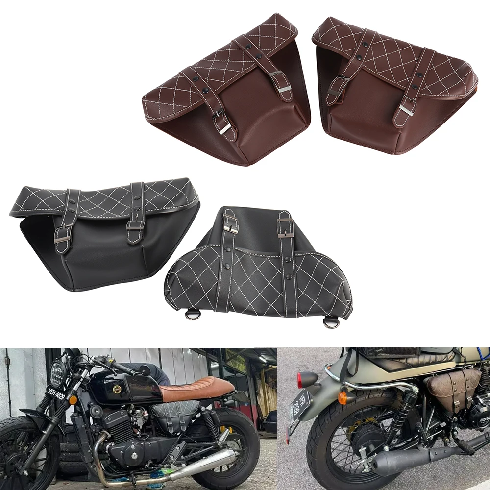 Classic Motorcycle Saddlebags Tool Luggage Side Bag Pouch Universal PU Leather For Honda Suzuki Kawasaki Yamaha Custom Japstyle