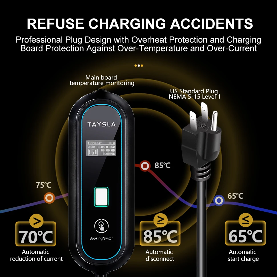 Electric Vehicle EV Charger NEMA 5-15 Plug Level 1 Charging Cable for TYPE 1 J1772 Electric Cars Indoor Outdoor Use 5