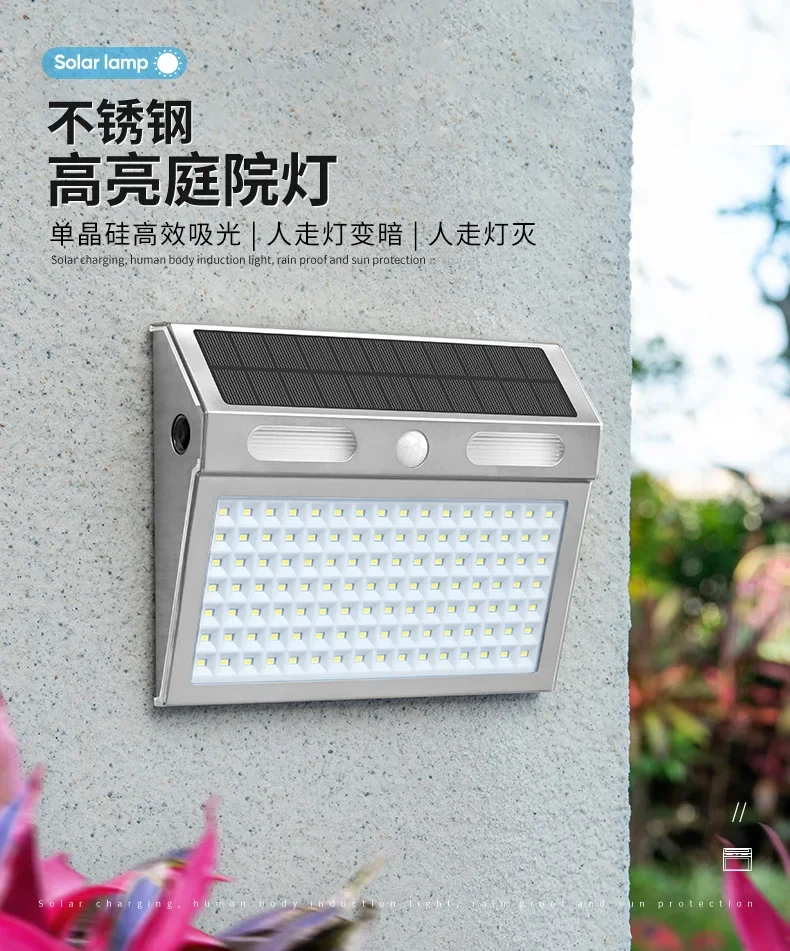 Description Picture 2 of item4 Modes Sensor Light Stainless Steel Solar Lamp Home Outdoor Gate Wall Lighting Wall Lamp Outdoor Waterproof Led Garden Lamp Hot