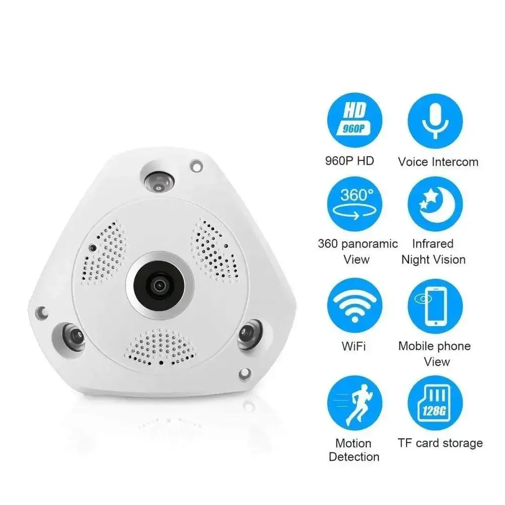V380 360 derece WiFi kamera IP balık gözü panoramik 1080P WIFI CCTV 3D VR Video ses uzaktan ev izleme CCTV güvenlik kamera