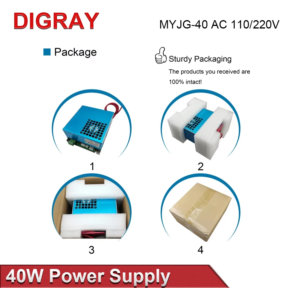DIGRAY MYJG-40W CO2 مصدر طاقة الليزر 110 فولت/220 فولت مولد ليزر لآلة الحفر بالليزر 40 واط