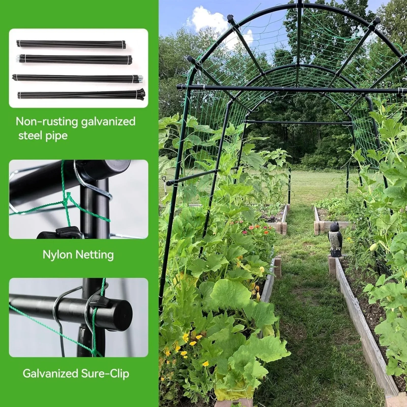 US Garden arch trellis for climbing plants outdoor, 7.8 ft Tall PE-Coated Steel Walkway Trellis, Arched Arbors Tunnel Trellis