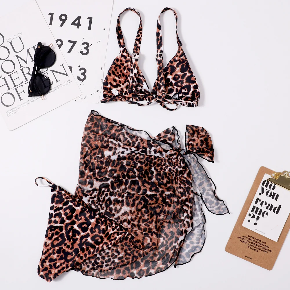 2023 New Gauze Three-piece Digital Printing European And American Fashion Women's Swimsuit Manufacturers Wholesale