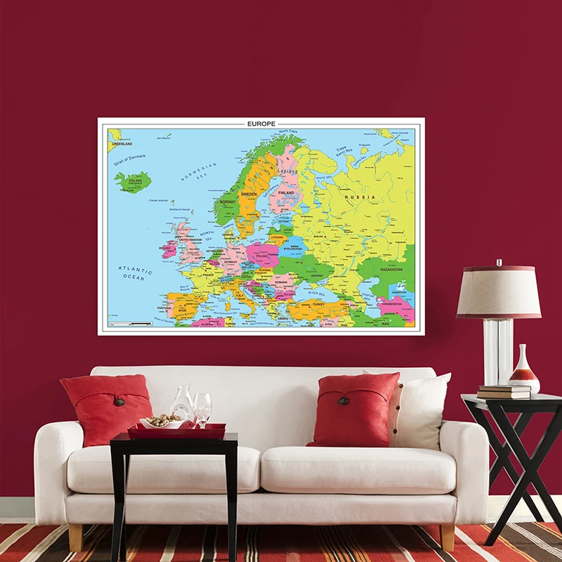 120X80Cm European Political Distribution Map Foldable Non-Woven Fabric Painting Poster Art Picture Home Decor Study Supplies