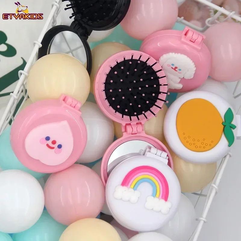New Ins Korean Girls' Heart Portable Comb Portable Hyun Elegant Flower Air Cushion Comb Vanity Mirror Folding Baby Brushes