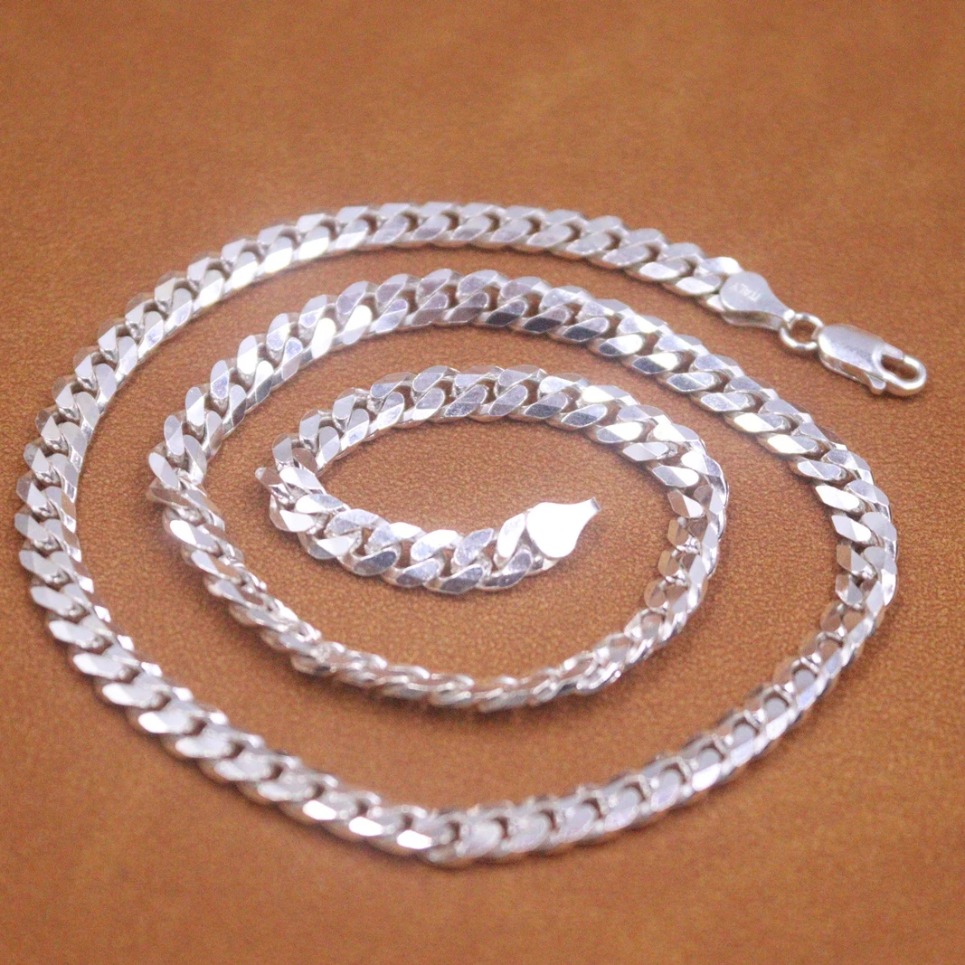

Real 925 Sterling Silver Chain Women Men 5mm Curb Link Necklace 18inch Lobster Clasp 28-29g
