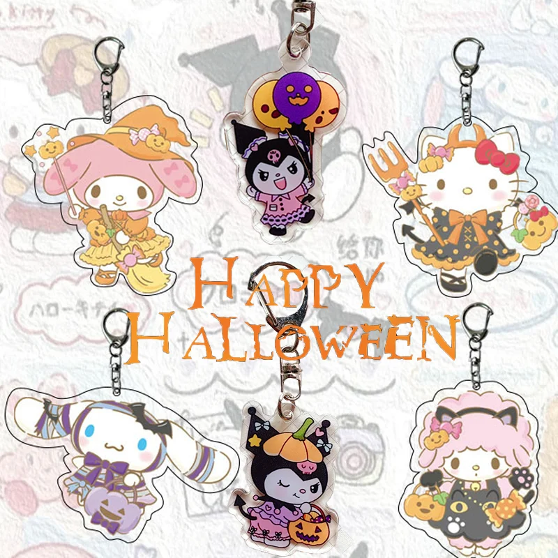 

Kawaii Sanrio Hello Kitty Keychain Halloween Kuromi Cinnamoroll Pompompurin Couple Keychain Animes Bag Charm Pendant Ornaments