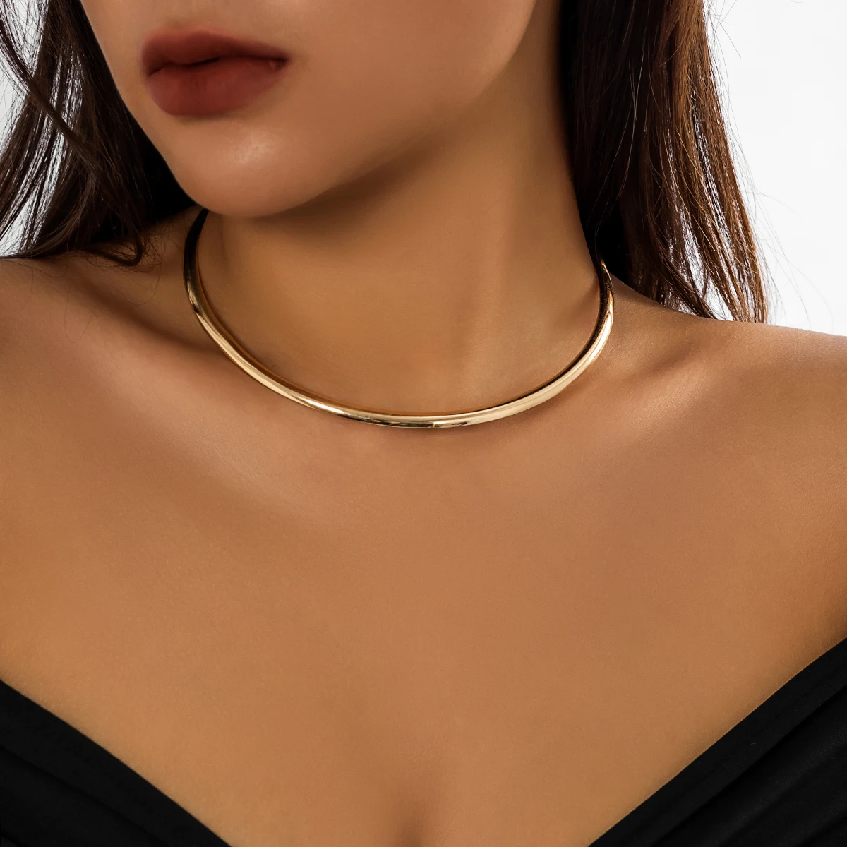 metal choker necklace Punk Smooth Metal Round Torques Choker Necklace Women Simple Gold Color Collar Necklace Party Jewelry Gift