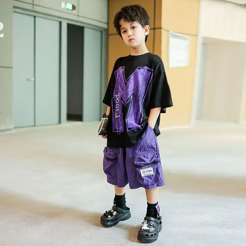 

2023 New Kids Tracksuits Summer Letter Big Boy Casual Sport Outfits Children Clothes Sets Clothing T-Shirt Shorts Set 4-14Yrs